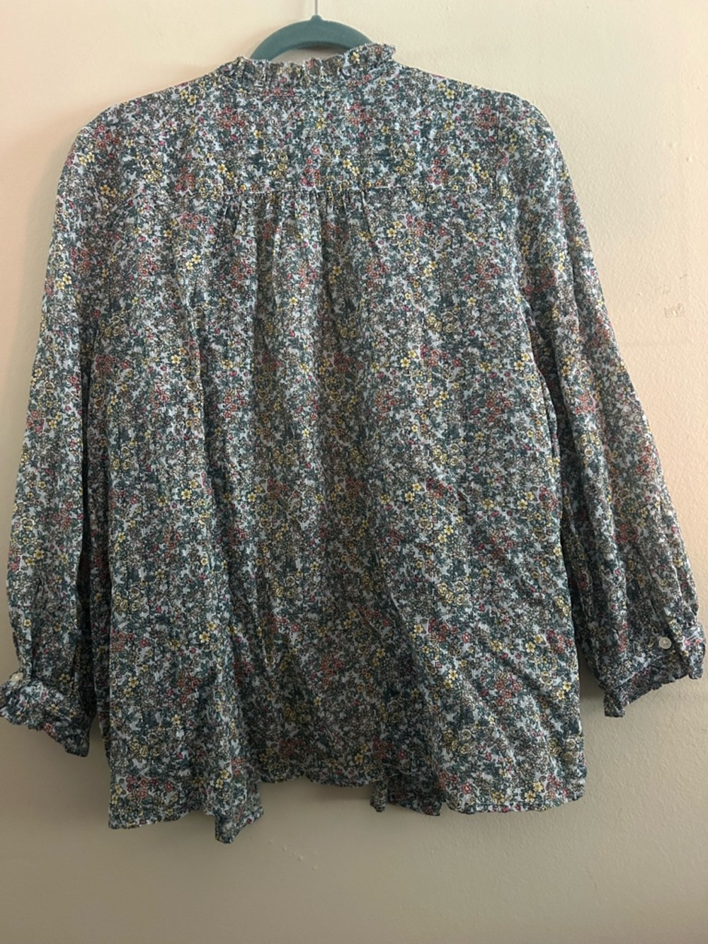 LOFT Floral Ruffle Neck Button-Down Blouse - Picture 5 of 5